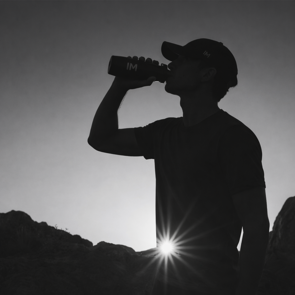 Silueta deportiva bebiendo agua con botella IM